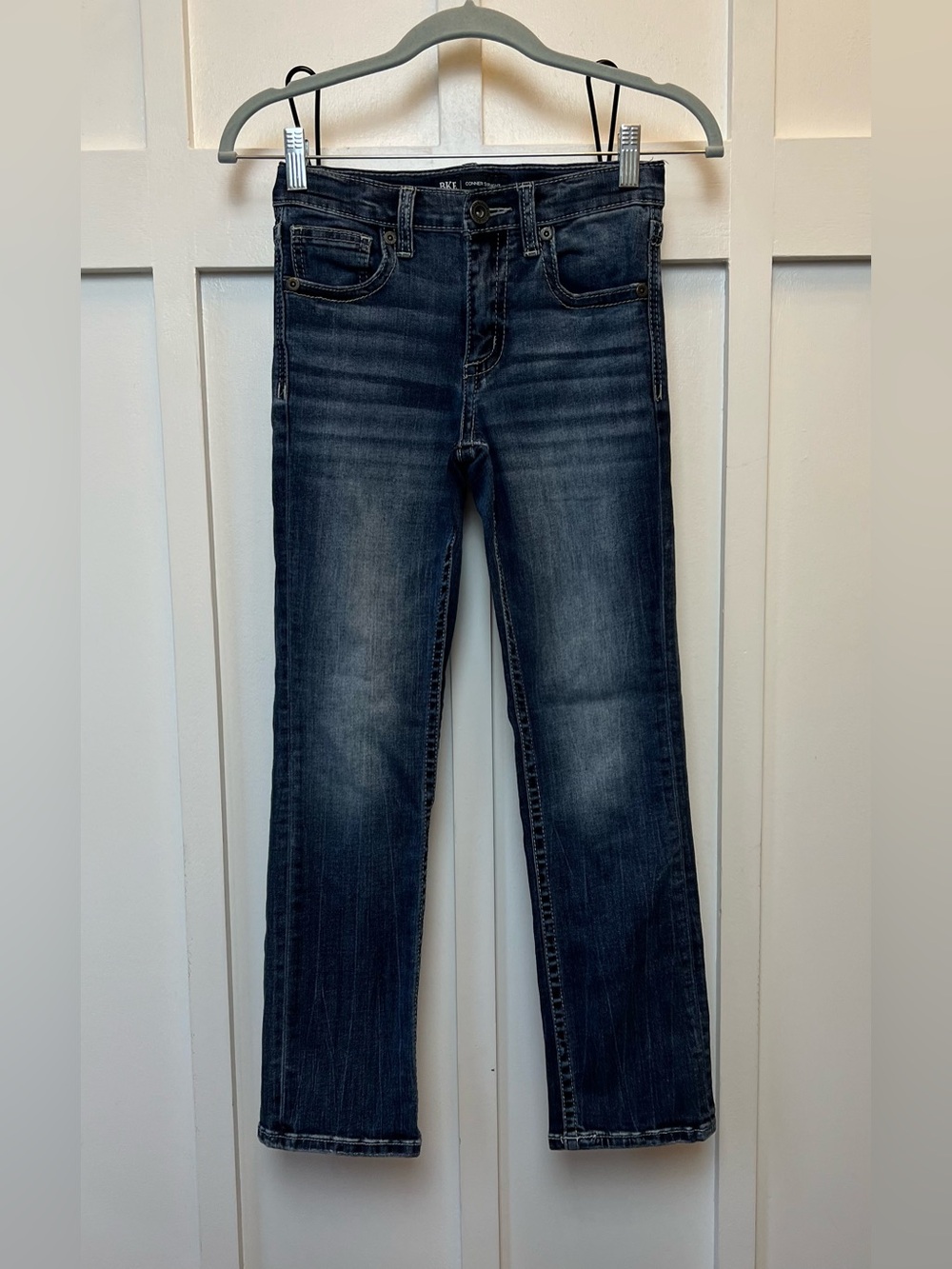 BKE Boys Size 12 Reg Conner Straight Jean Denim Pant Thick Stitching Adj Waist